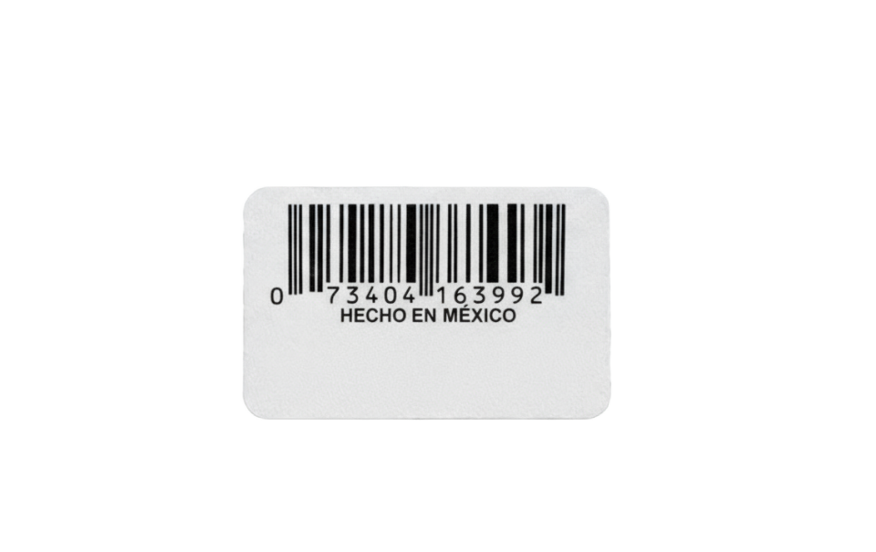 Etiquetas de Cera, Etimex Digital, Etiqueta de color, rollo de etiquetas de color blanco con código de barra y números con la frase Hecho en México.