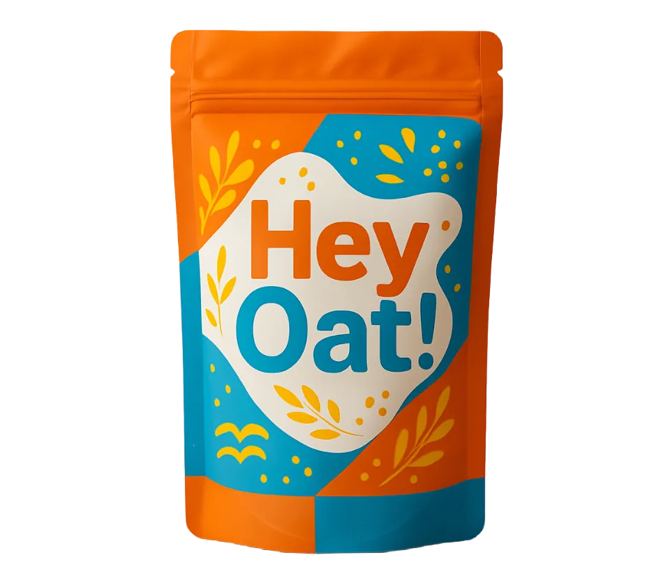 Etiquetas de Alimentos, Etimex Digital, Etiqueta de color, Bolsa de Avena con su etiqueta de la marca Hey Oat!