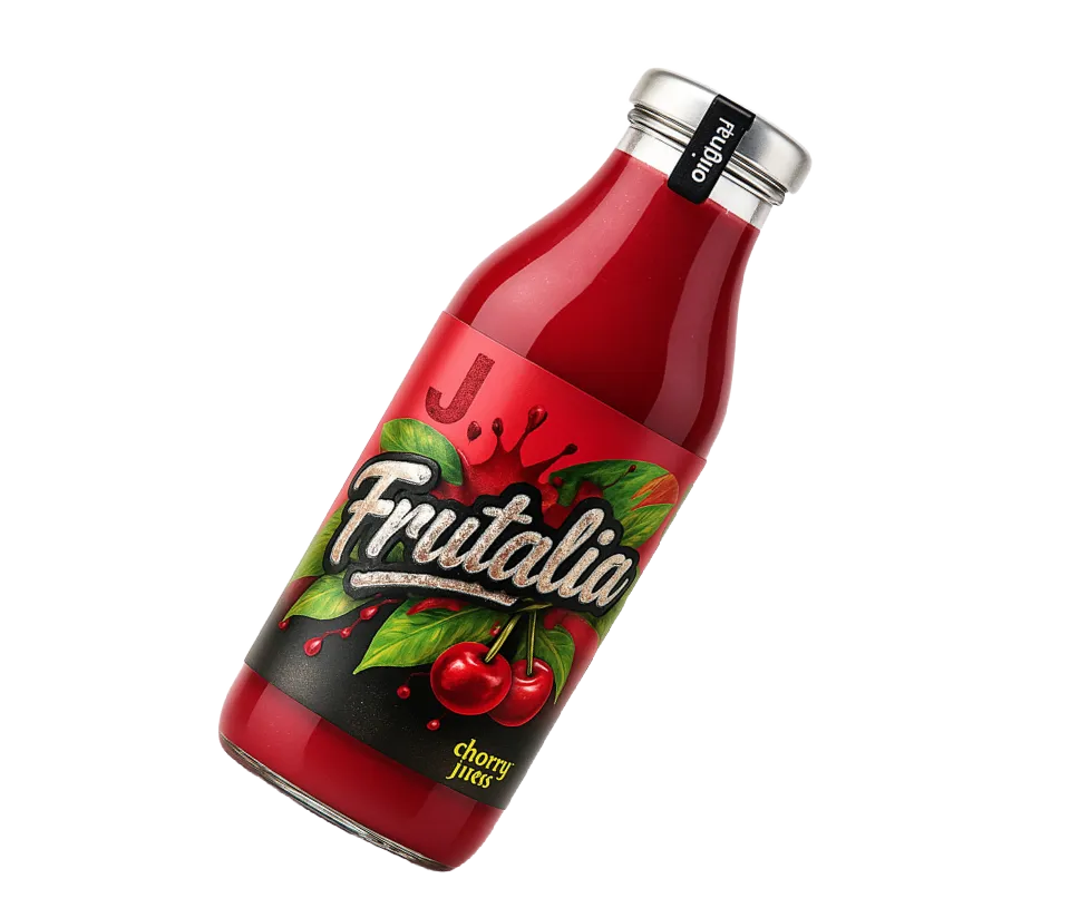 Etiquetas Térmicas, Etimex Digital, Etiqueta de color, Botella de de vidrio con tapa de aluminio con etiqueta de la marca Frutalia